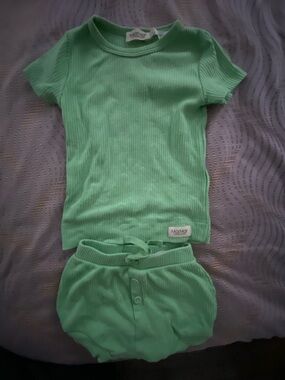 MarMar Copenhagen bright Green Ribbed Top & Bloomers Set